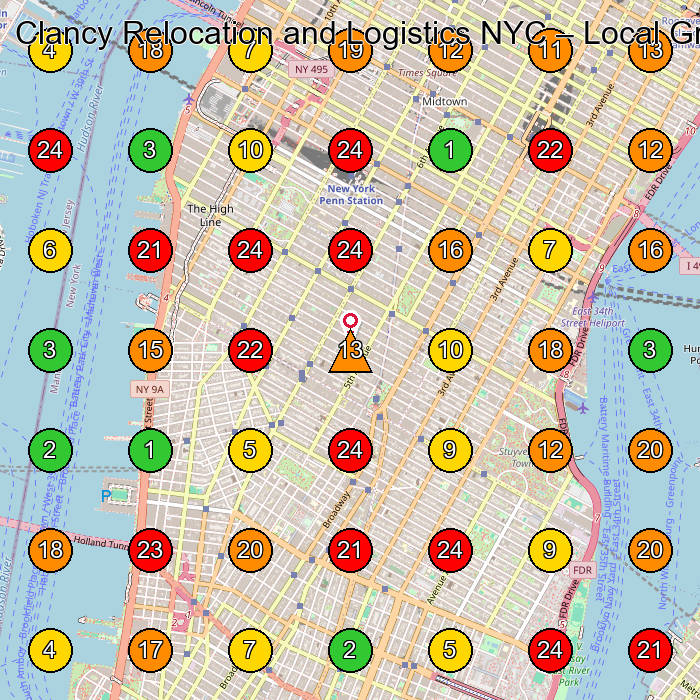 Clancy Relocation and Logistics NYC Moving Company GeoGrid ranking map for New York NY